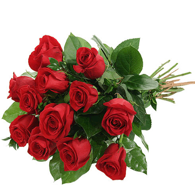 Bunch of 10 red roses wrapped in Cellophane