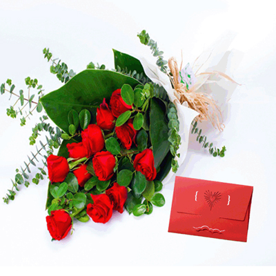 Bunch of 20 Red Roses & Valentine Card
