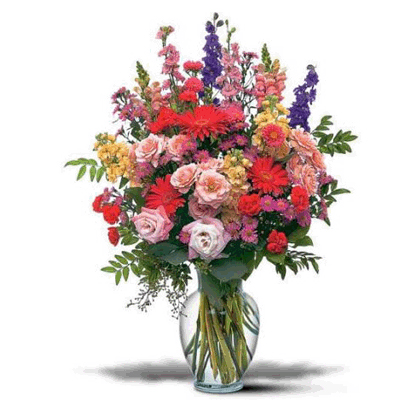 15 assorted flowers in a vase