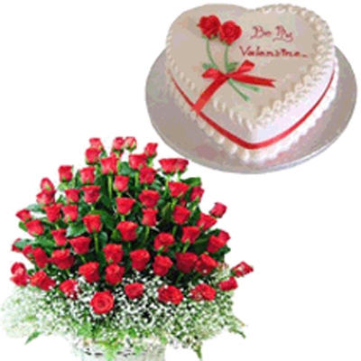 Valentine Heart Shape Cake and Roses to Mysore